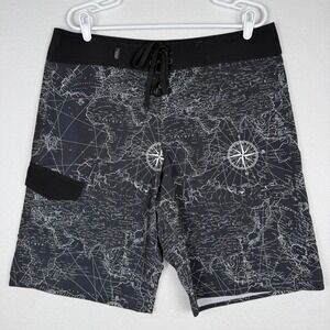 No Fear Mens 36 Vintage Nautical Map Print Board Shorts Black White 68B03997